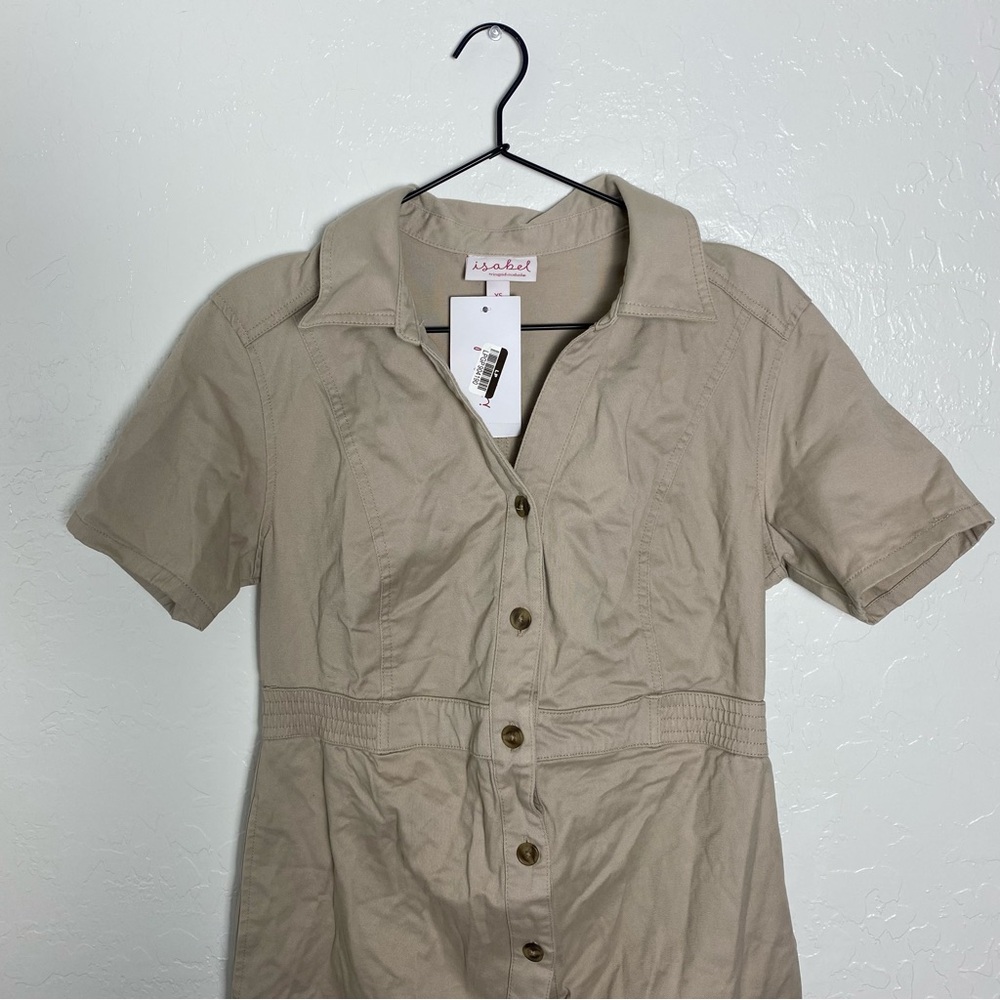 Isabel Maternity Tan Short-sleeve Utility Jumpsuit NWT - Picture 7 of 13